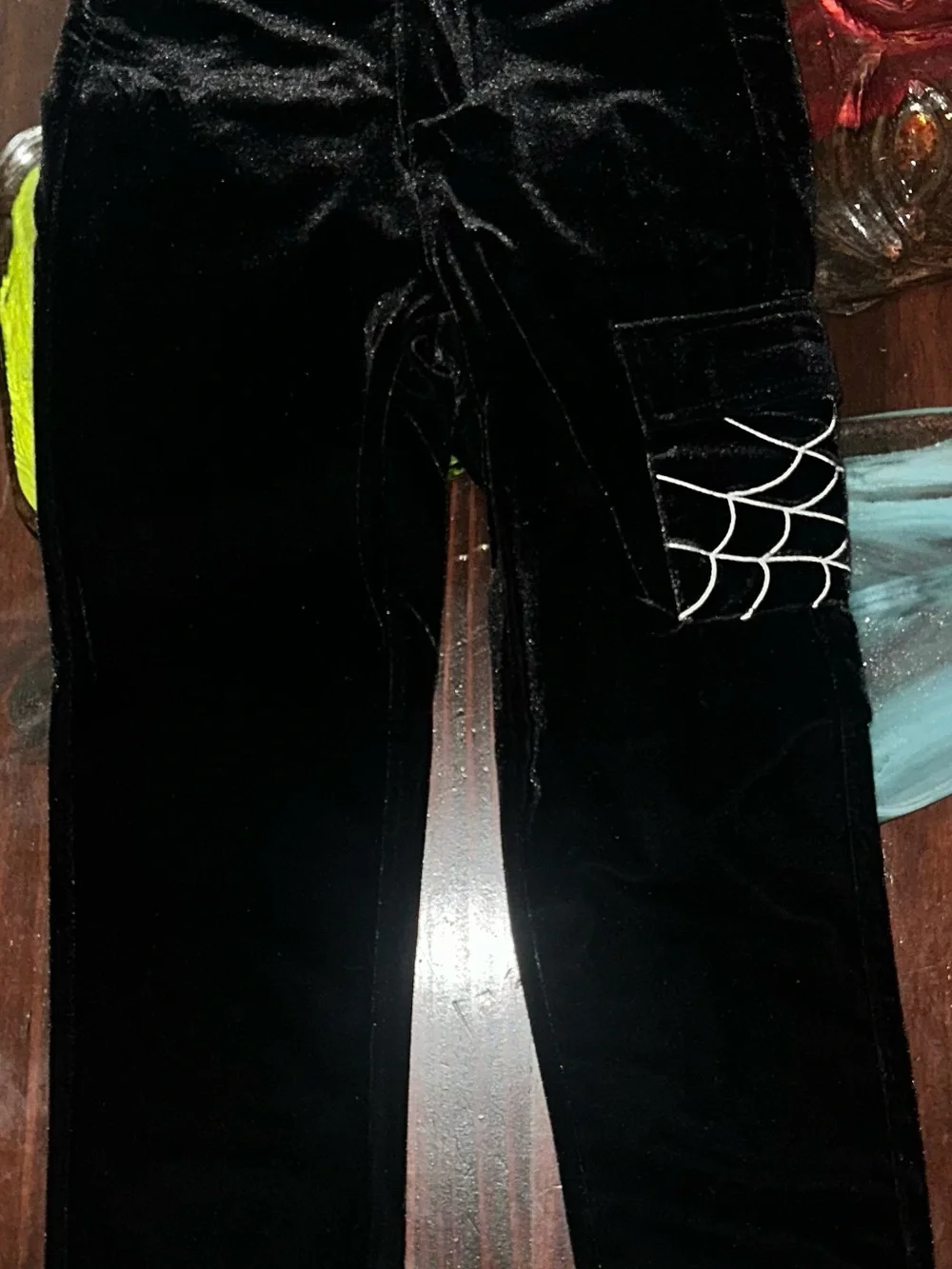 Killstar Black Velvet Kids Outfit White Spiderweb Embroidery
